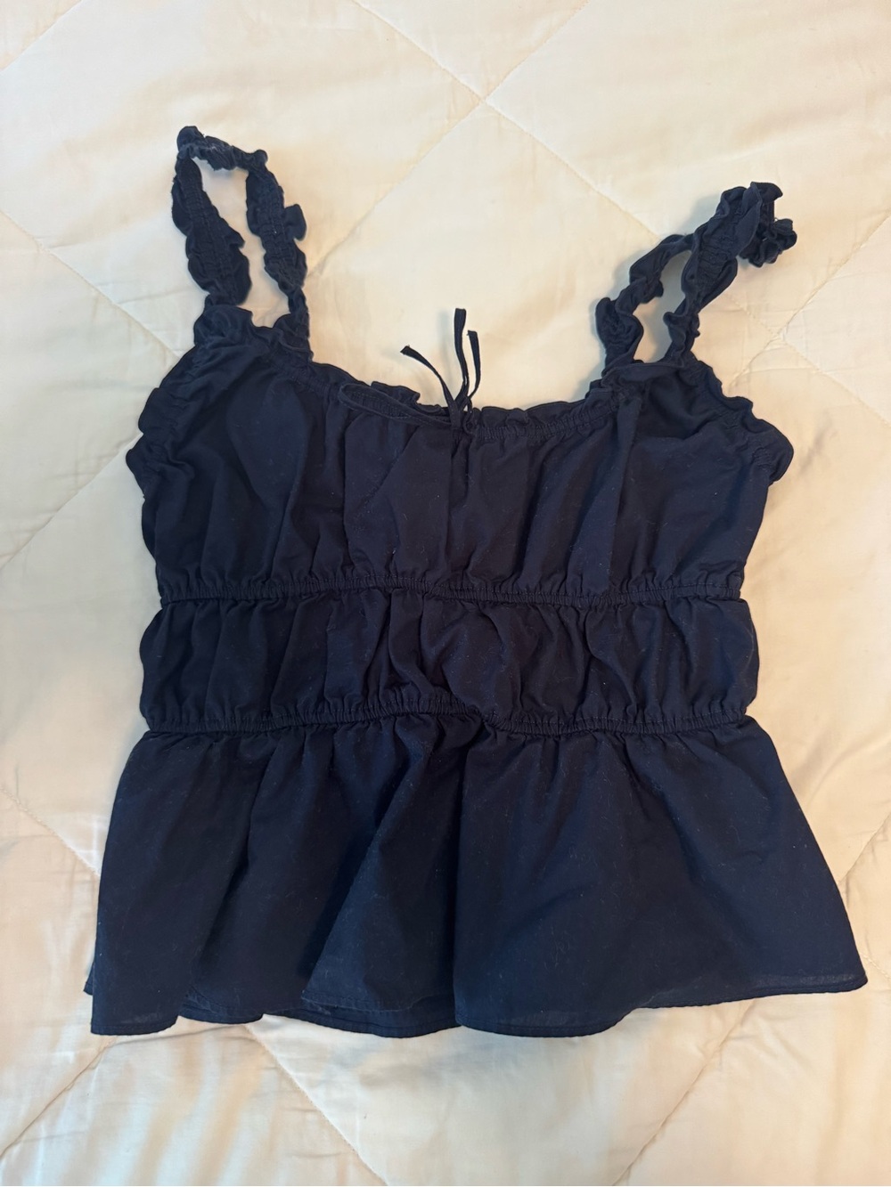 Aritzia Navy Blue Smocked Ruffle Tank Top